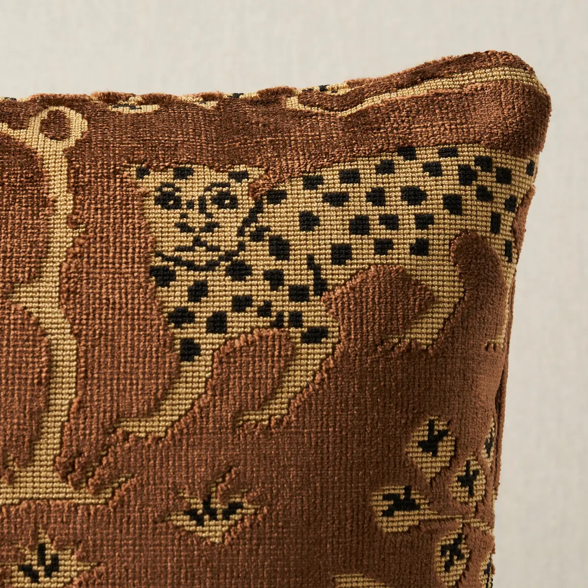 Woodland Leopard Velvet Pillow_ SEPIA