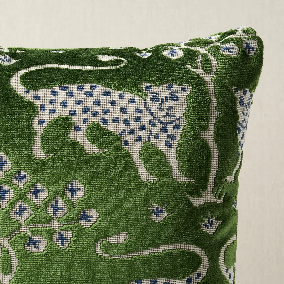 Woodland Leopard Velvet Pillow_ EMERALD