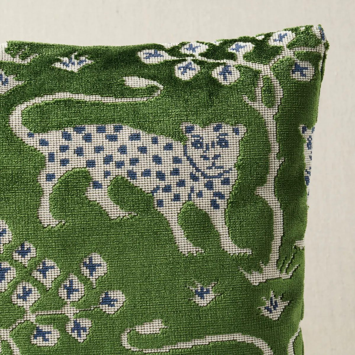 Woodland Leopard Velvet Pillow_ EMERALD