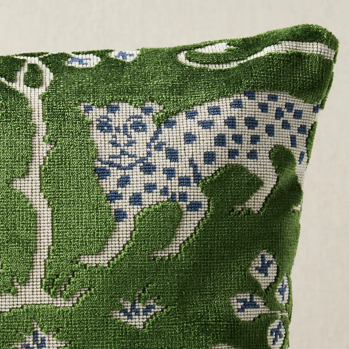 Woodland Leopard Velvet Pillow_ EMERALD