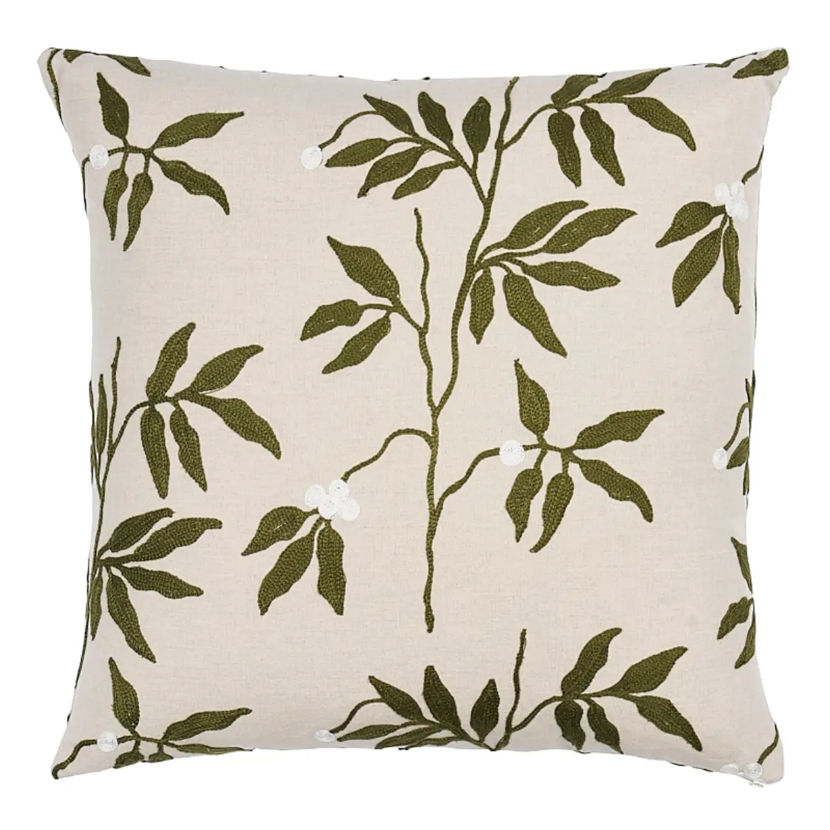 Lilla Embroidery Pillow_ OLIVE ON NEUTRAL