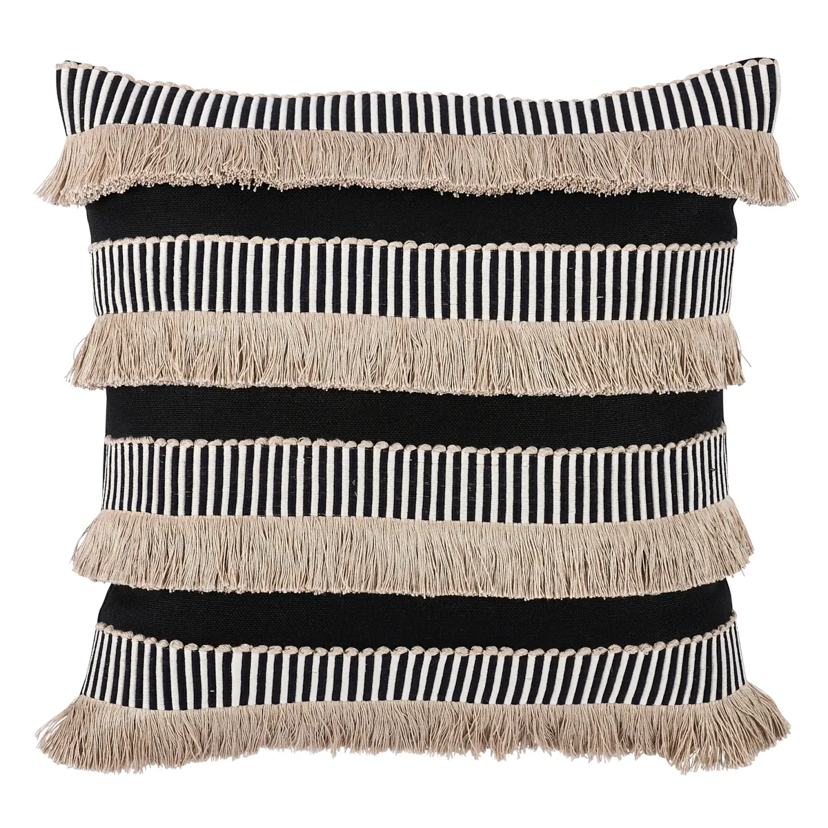 Graphic Fringe Pillow_ BLACK
