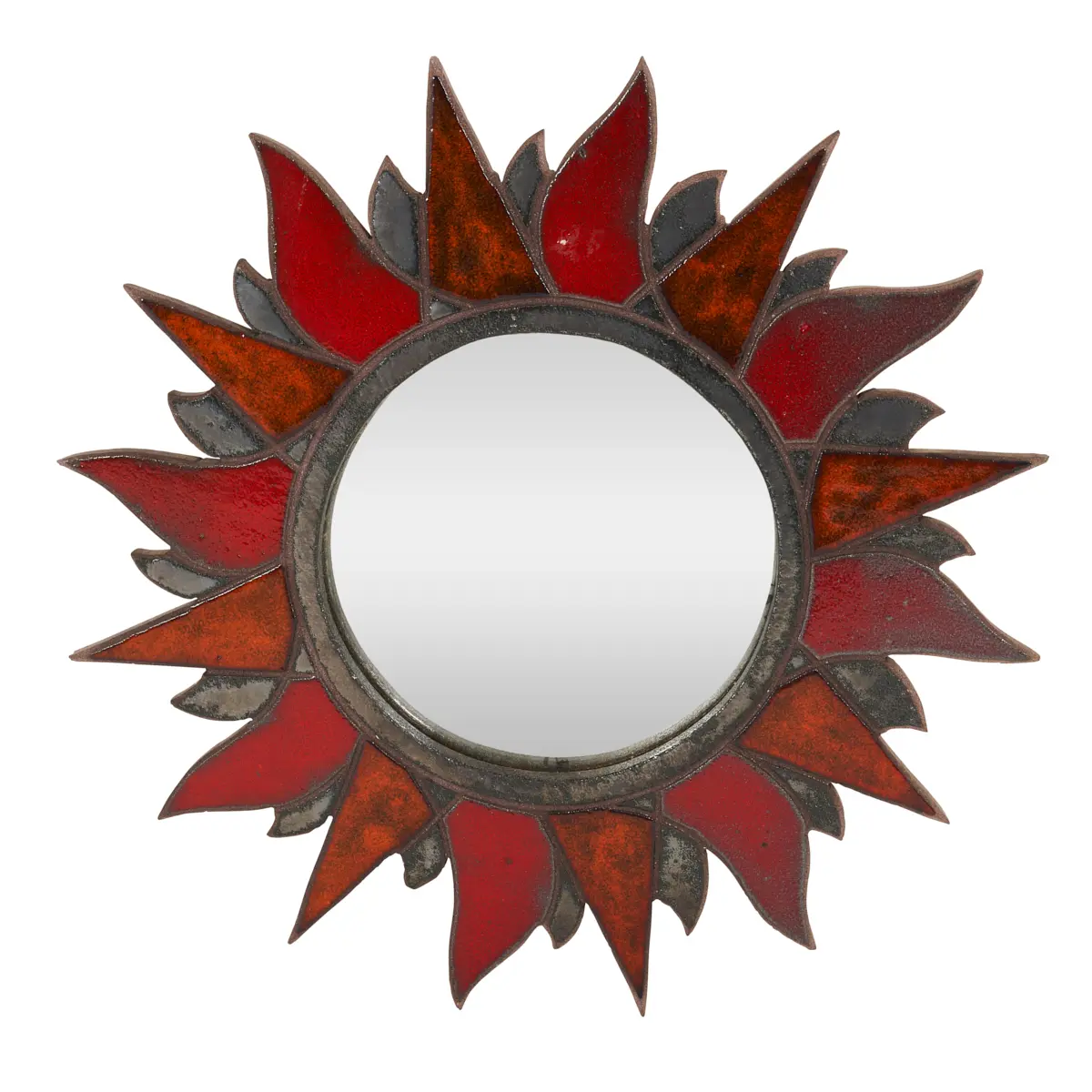 French Ceramic Sunburst Mirror_ RED