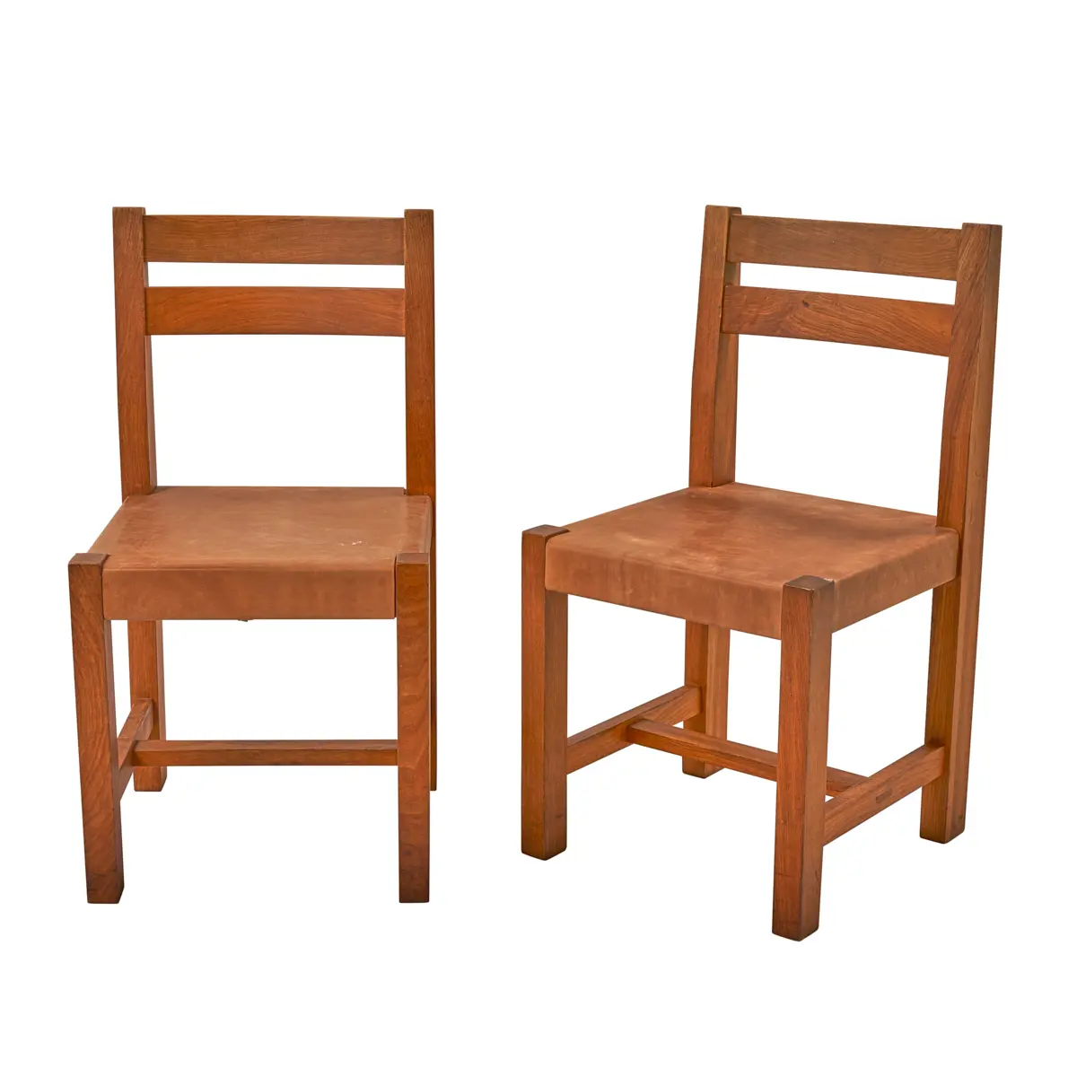 1980s Wood & Leather Chairs, Pair_ 