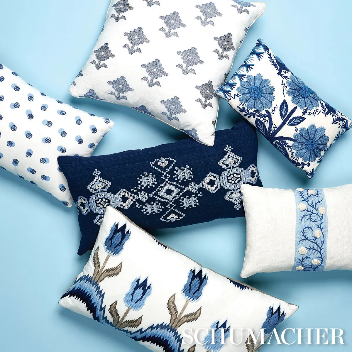 Taylor Embroidery Pillow_ BLUE ON IVORY