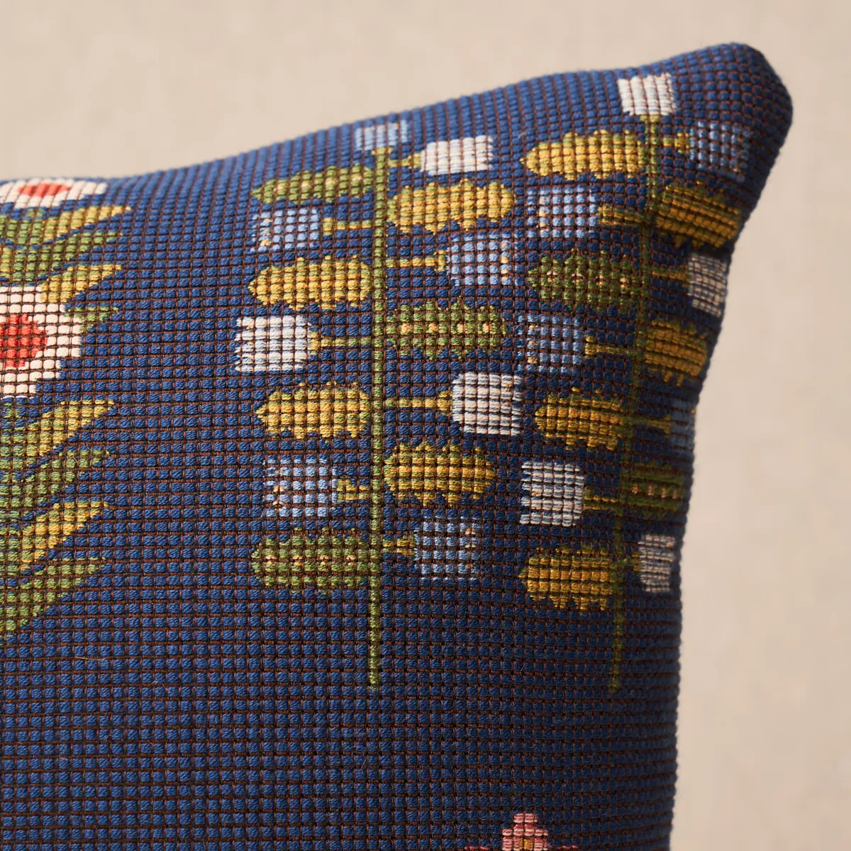Annika Floral Tapestry Pillow_ MULTI ON NAVY