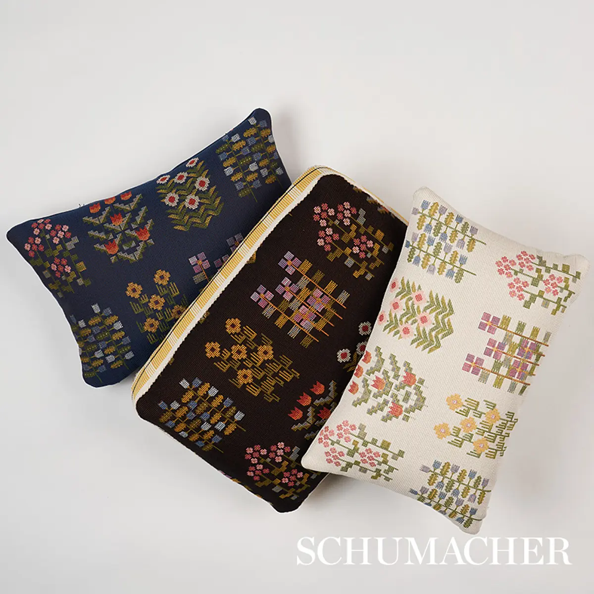 Annika Floral Tapestry Pillow_ MULTI ON NAVY