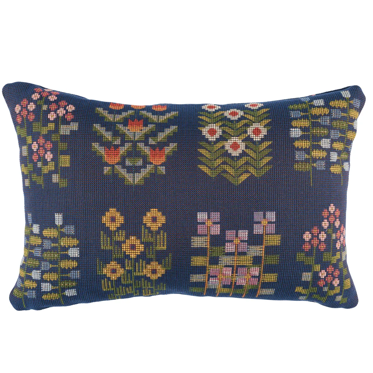 Annika Floral Tapestry Pillow_ MULTI ON NAVY