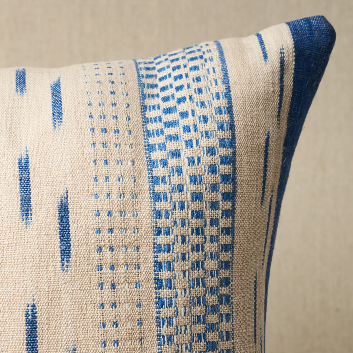Mirza Ikat Stripe Pillow_ BLUE ON NATURAL