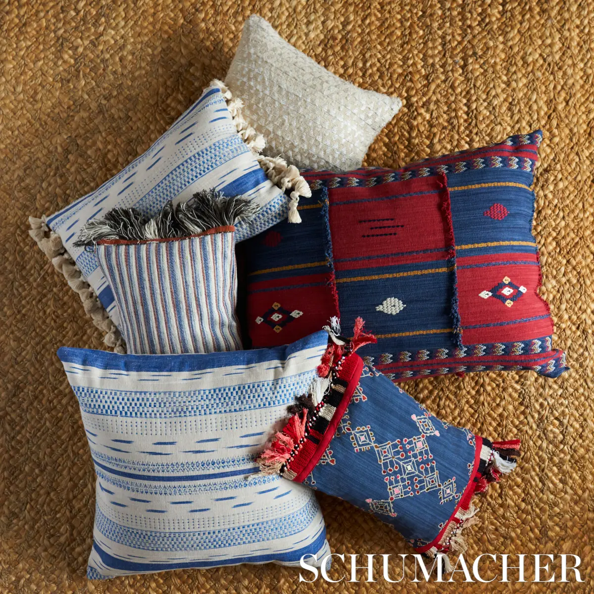 Mirza Ikat Stripe Pillow_ BLUE ON NATURAL