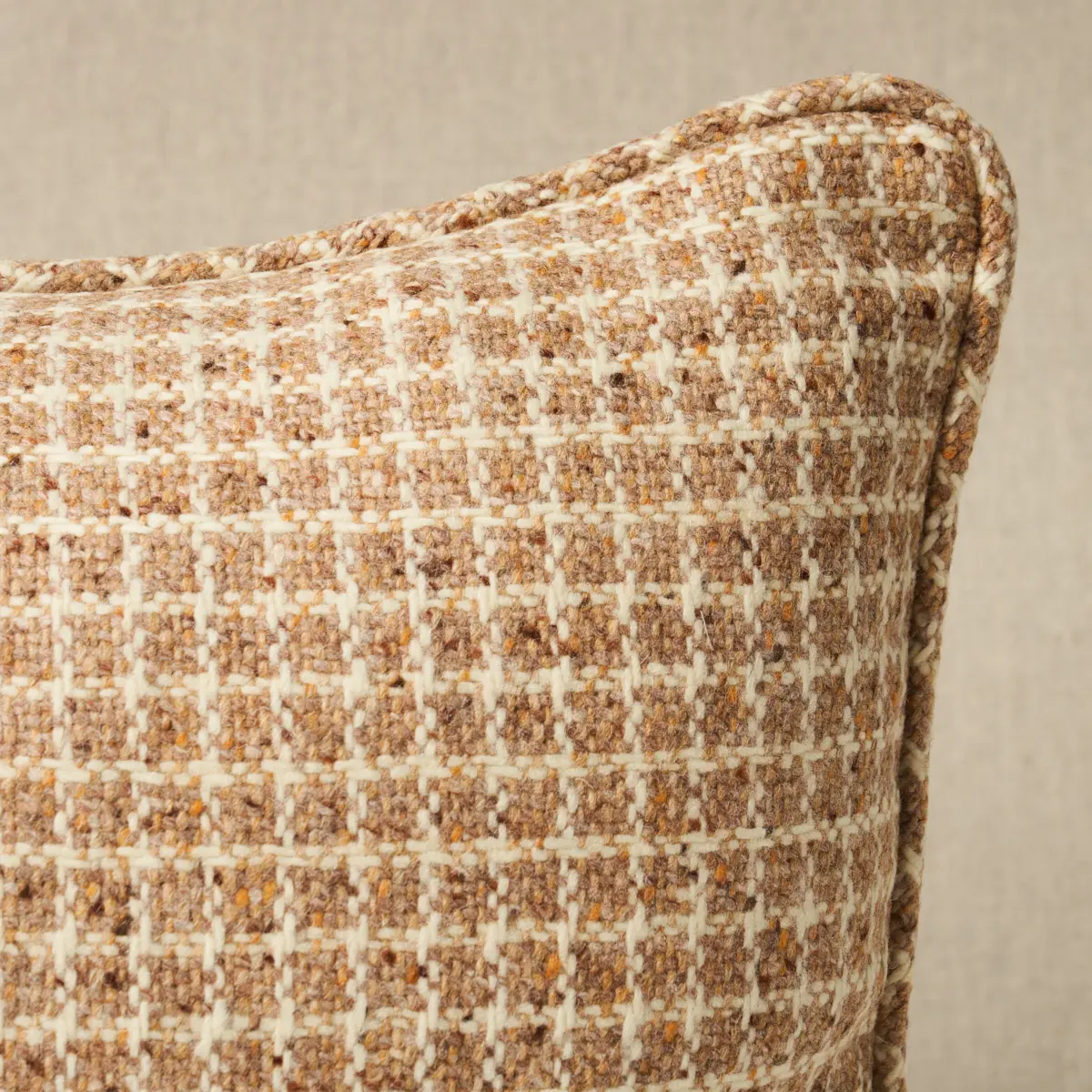 Hudson Wool Check Pillow_ CAMEL