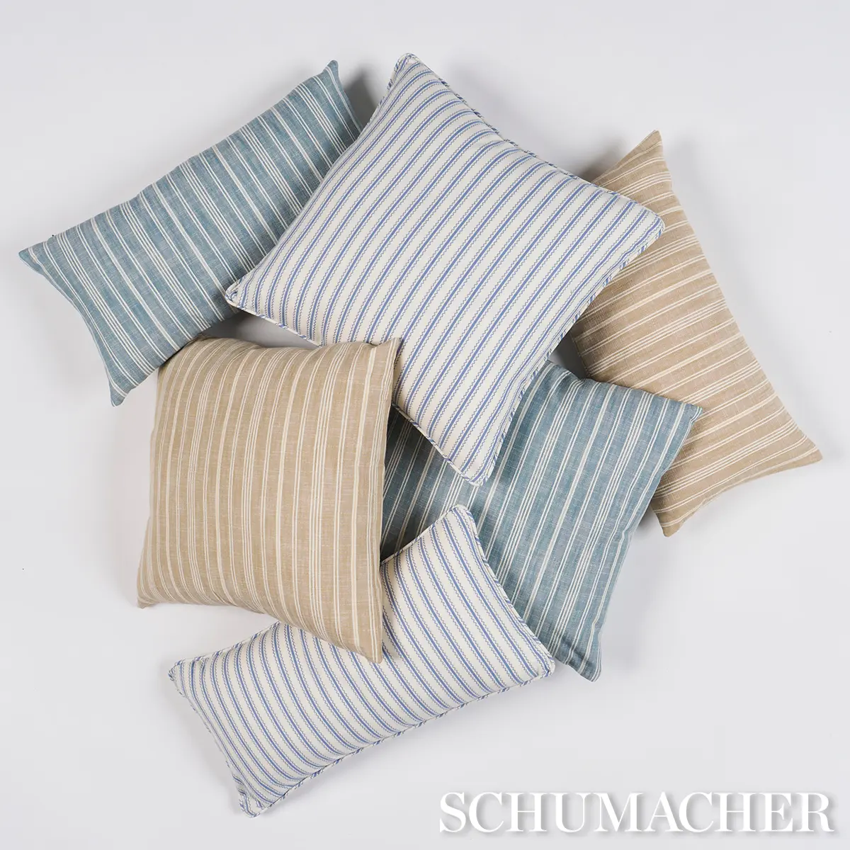 Birdie Ticking Stripe Pillow_ INDIGO