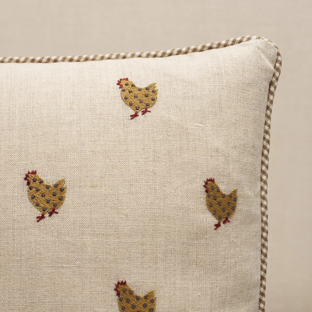 Betsy's Chicken Embroidery Pillow_ NATURAL