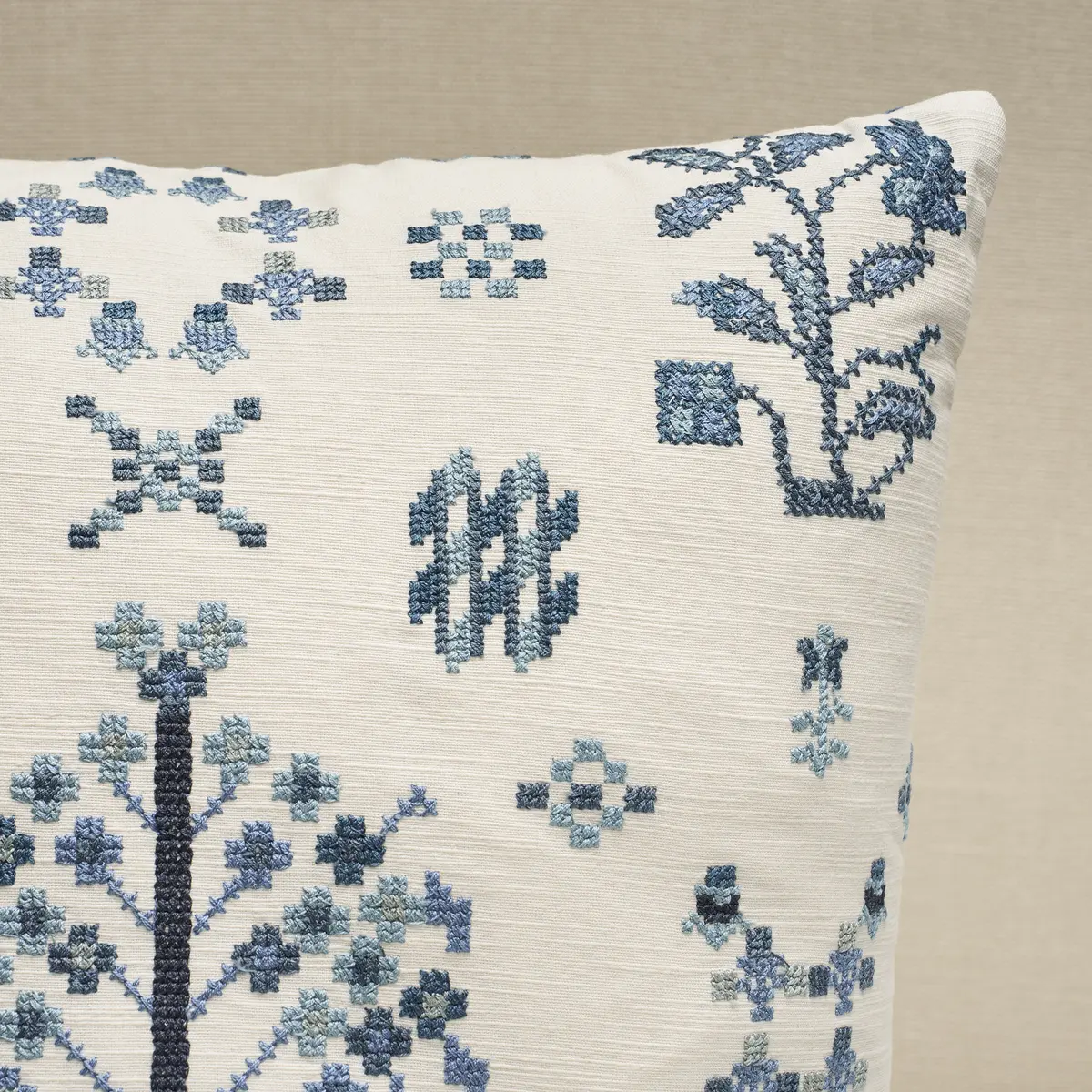 Fairview Cross Stitch Pillow_ INDIGO