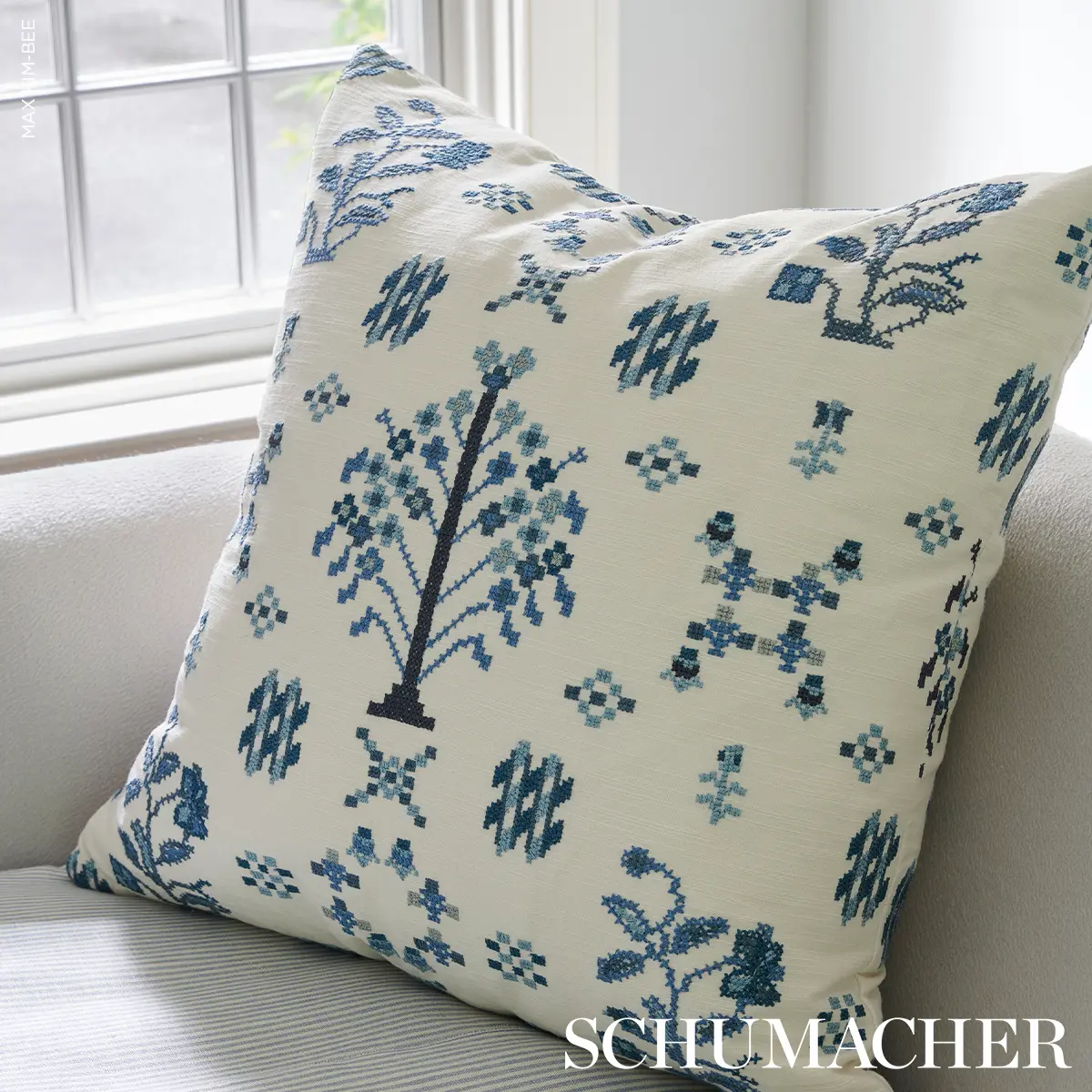 Fairview Cross Stitch Pillow_ INDIGO