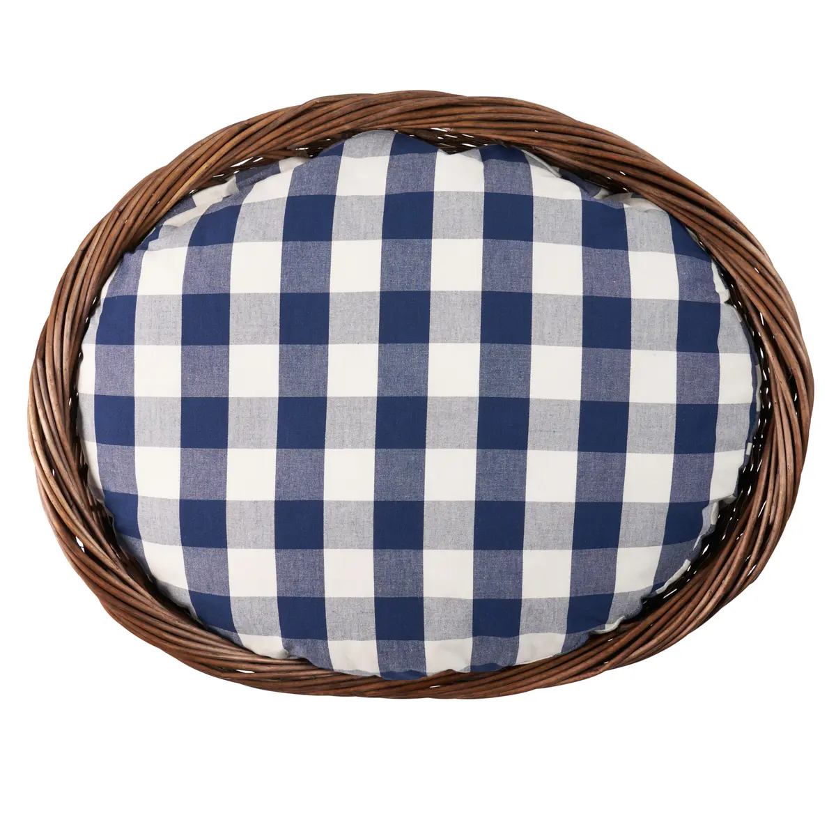 Camden Cotton Check Dog Bed_ NAVY