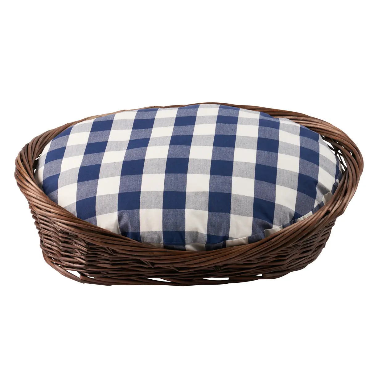 Camden Cotton Check Dog Bed_ NAVY