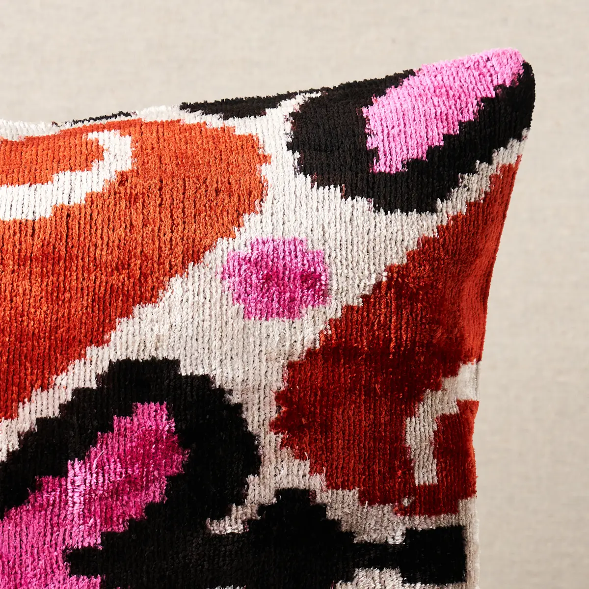 Adana Silk Velvet Pillow_ PINK & ORANGE