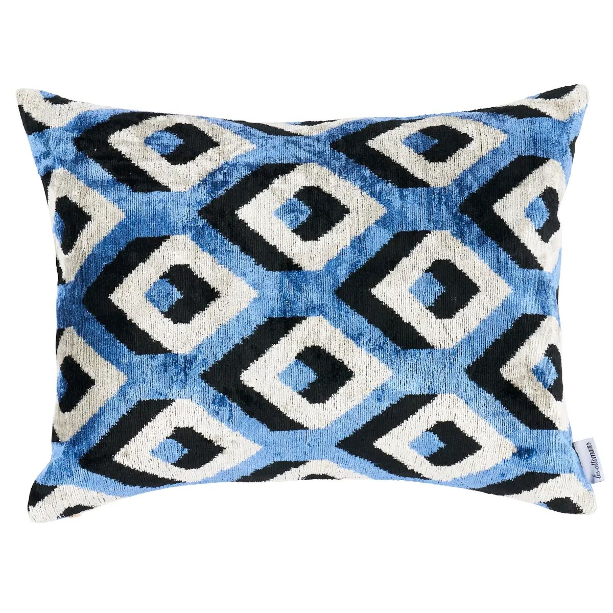 Mersin Silk Velvet Pillow_ BLUE & BLACK