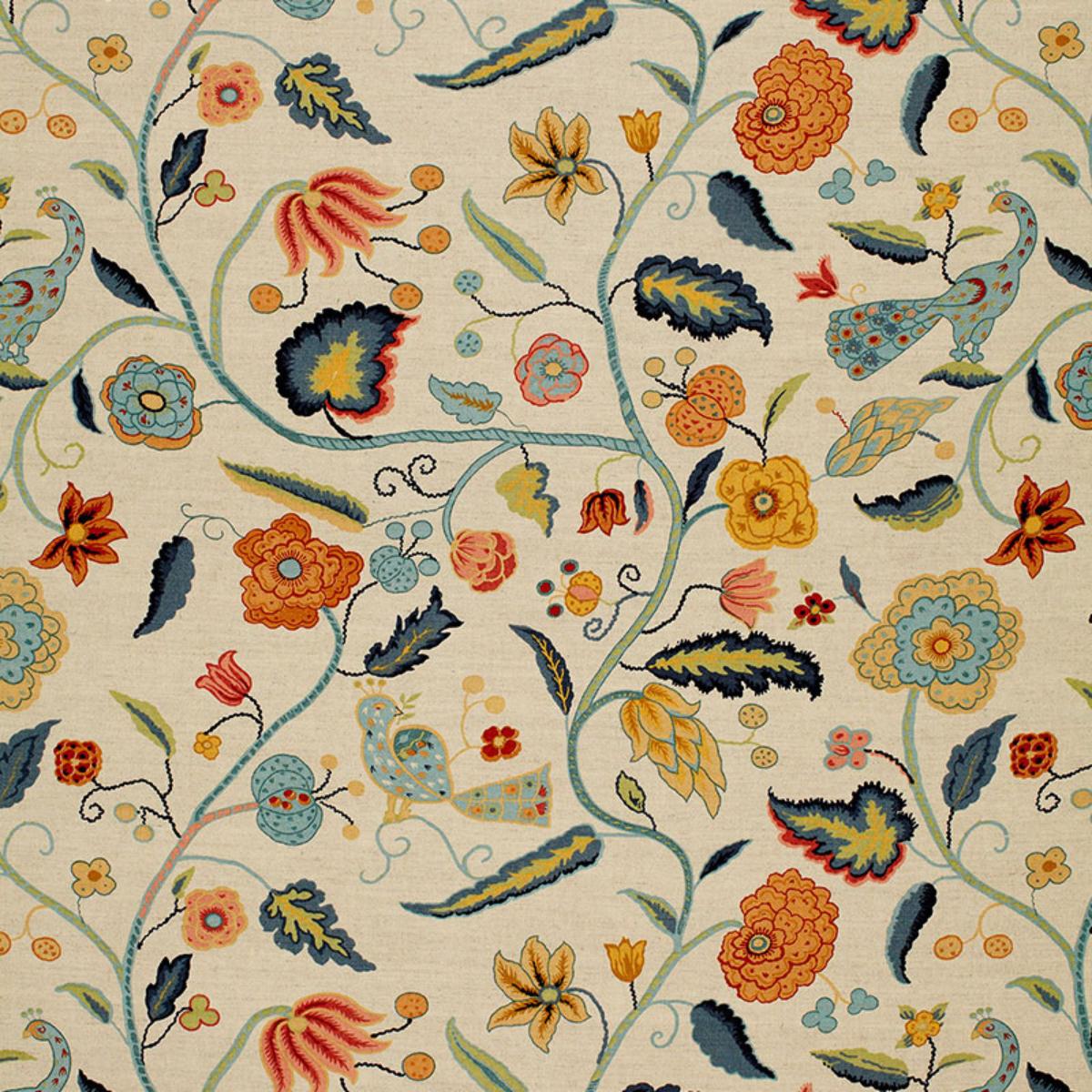 Apsley Vine - Apricot & Teal Fabrics | Schumacher