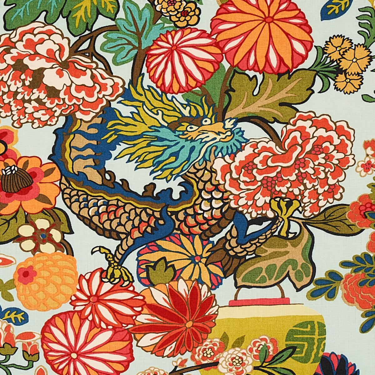 卍　antique 絨毯　① 卍 Chiang Mai Dragon - Aquamarine Fabrics | Schumacher
