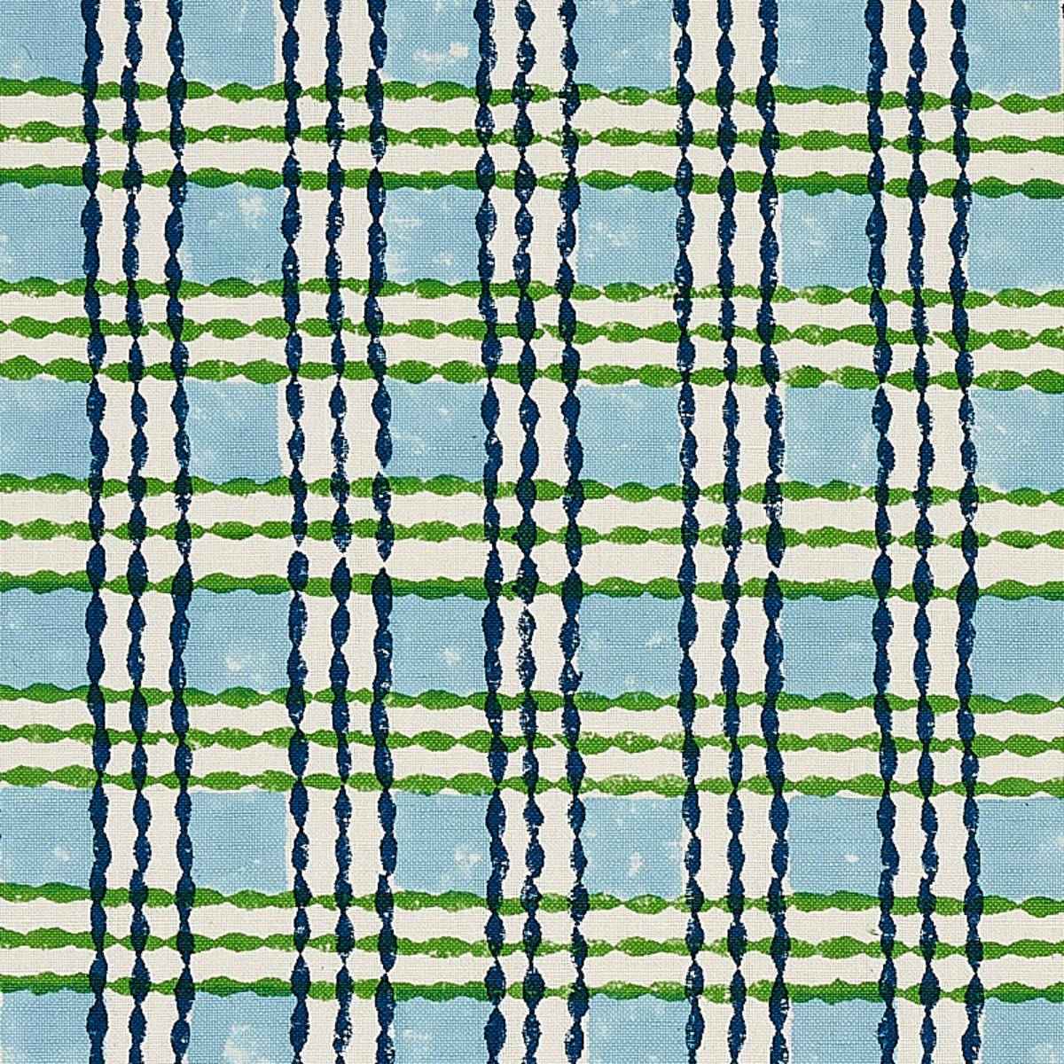 Trellis Hand Block Print - Sky & Grass Fabrics | Schumacher