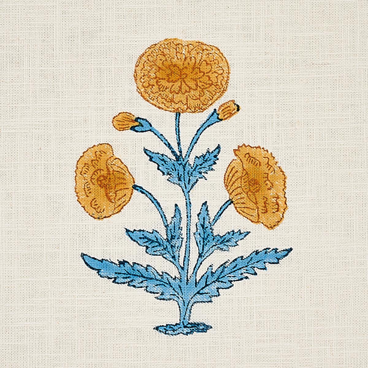 Poppy Hand Block Print - Mustard & Sky Fabrics | Schumacher