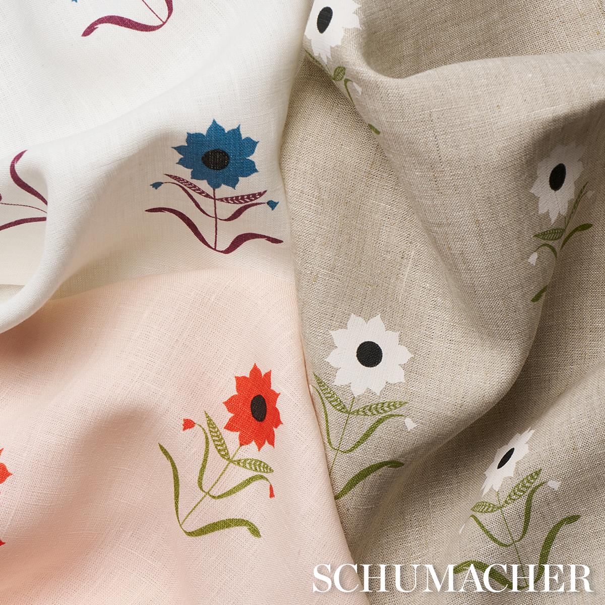 Forget Me Nots - Red On Pink Fabrics | Schumacher