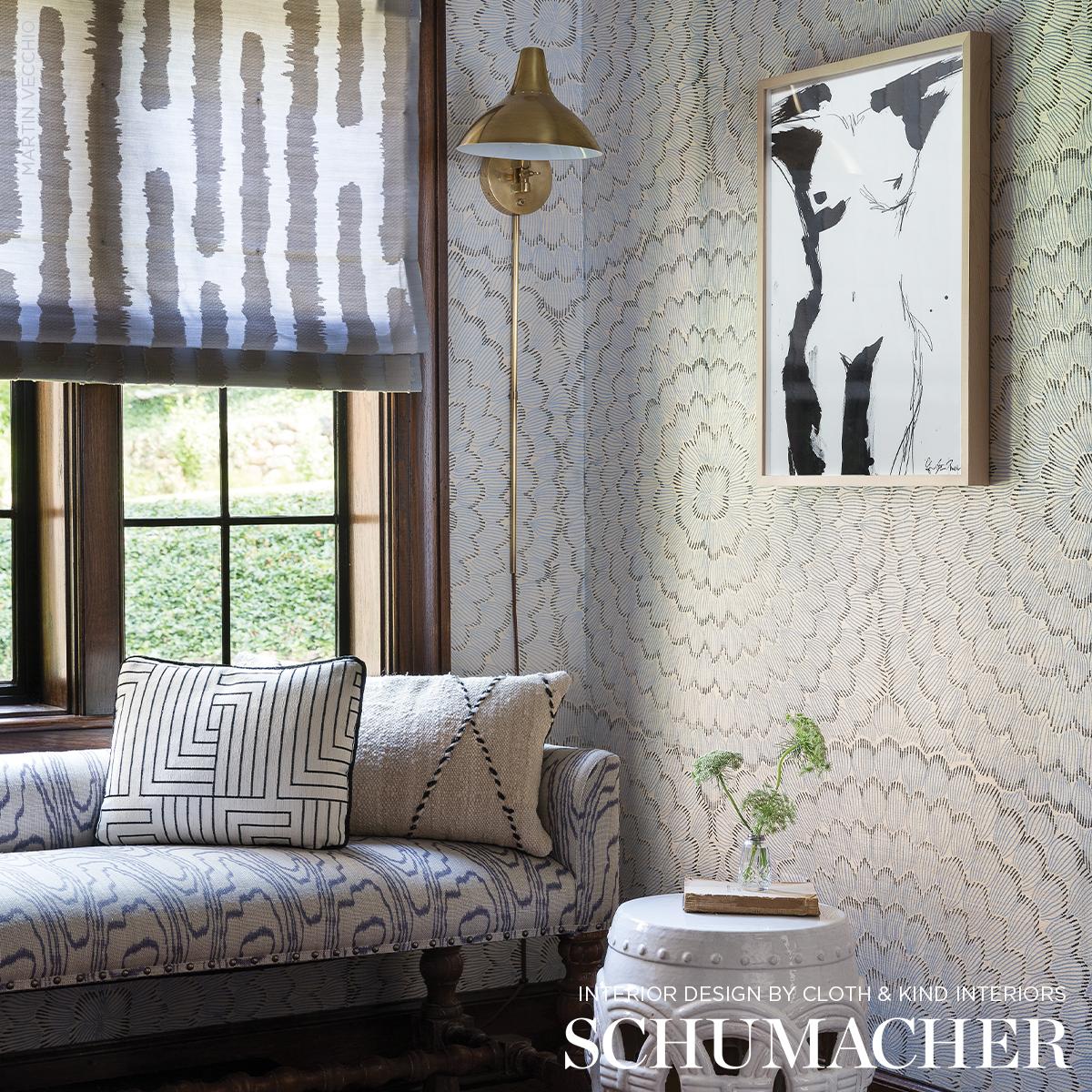 Feather Bloom Sisal - Two Blues Wallpapers | Schumacher