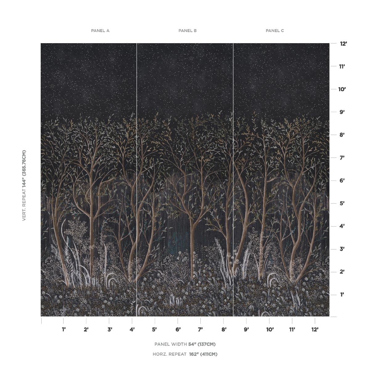 Brindille Golden Accented Panel Set - Carbon Wallpapers | Schumacher