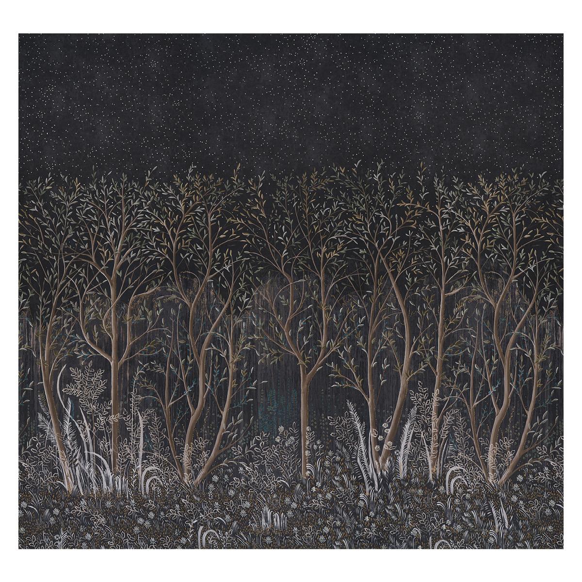 Brindille Golden Accented Panel Set - Carbon Wallpapers | Schumacher