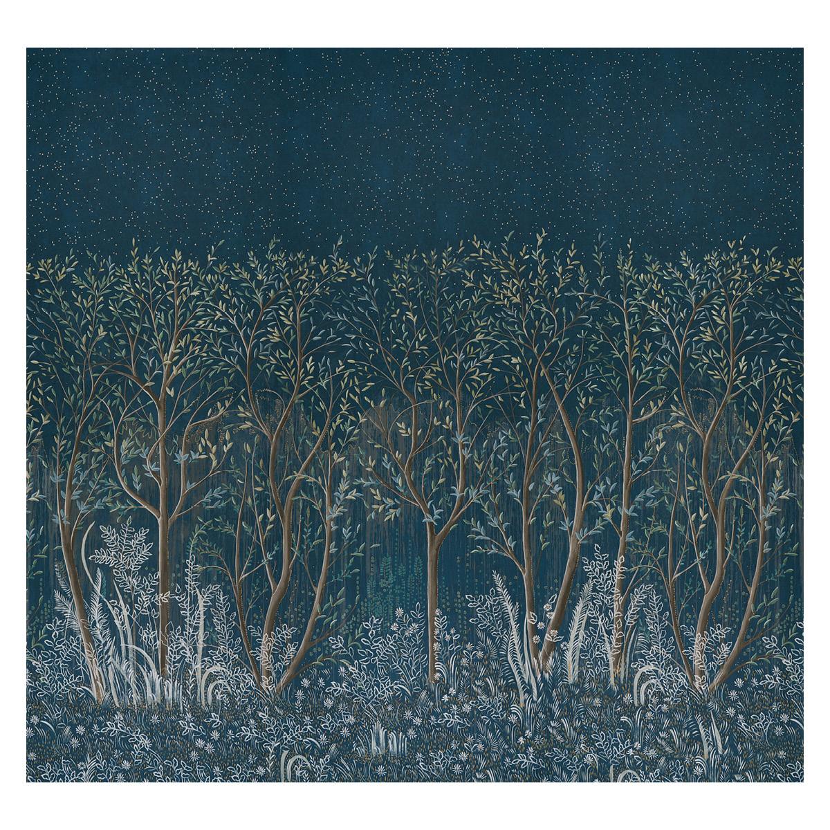 Brindille Golden Accented Panel Set - Peacock Wallpapers | Schumacher