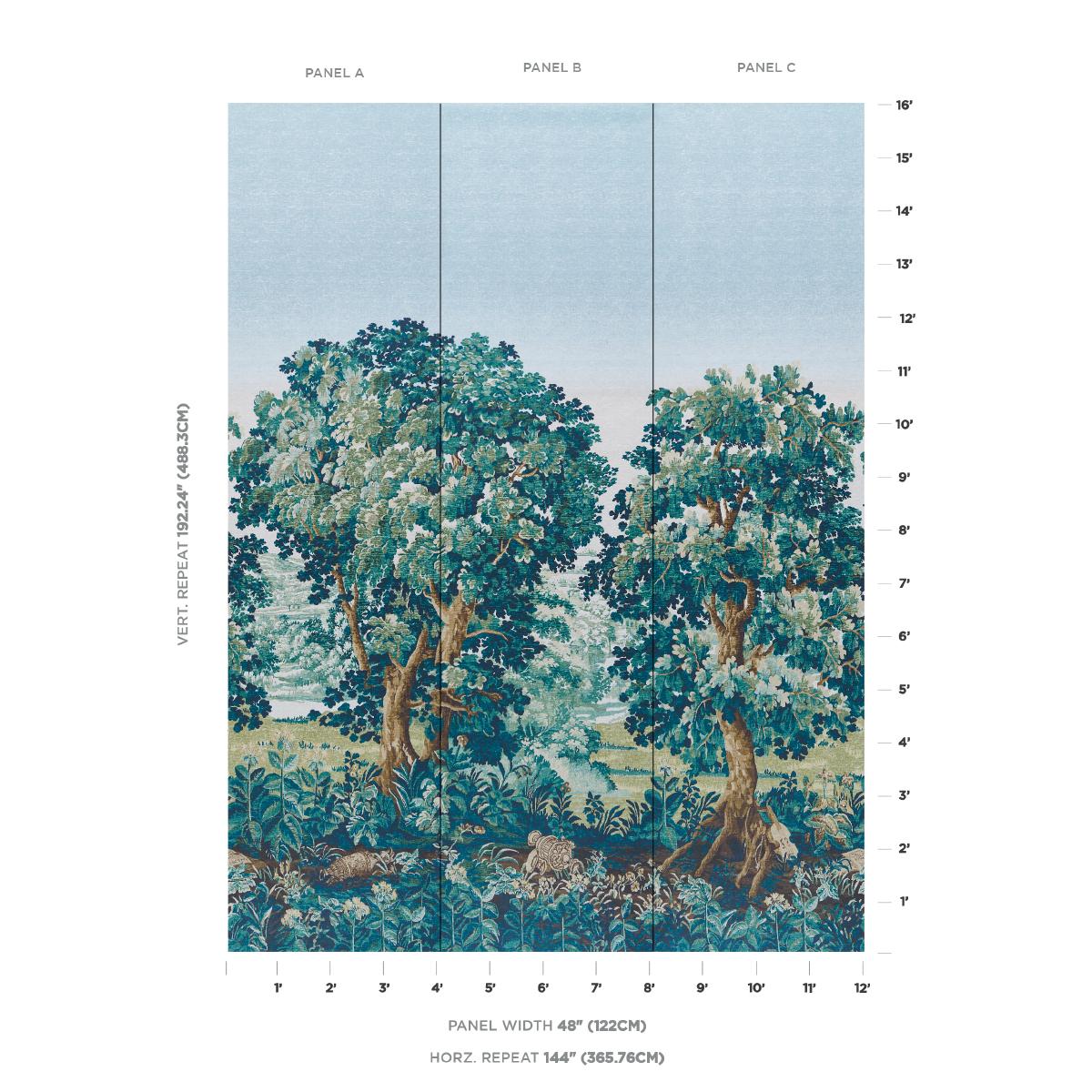 La Forêt 3 Panel Set - Autumn Green Forest Wallpapers | Schumacher
