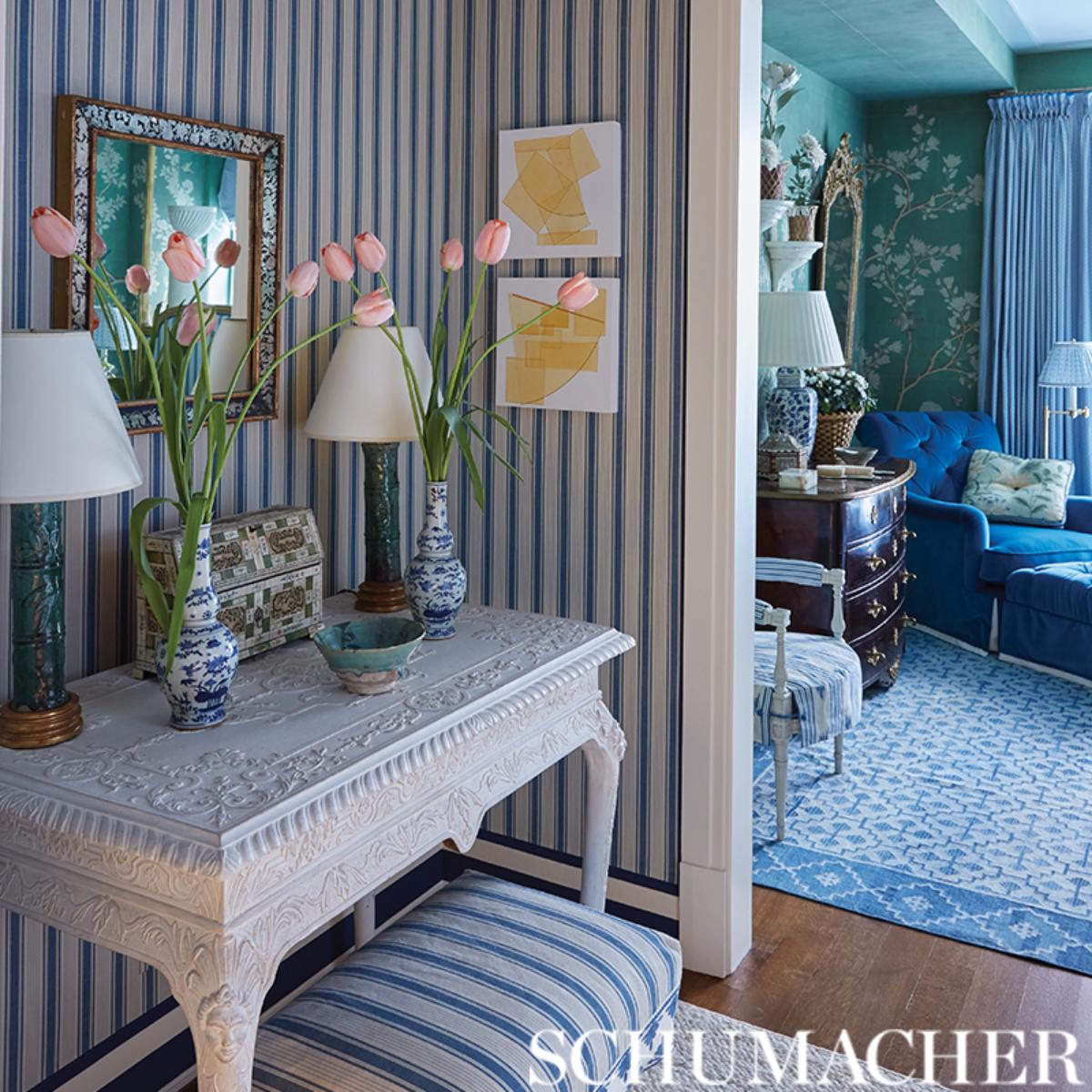 Ojai Stripe - Prussian Blue Fabrics | Schumacher