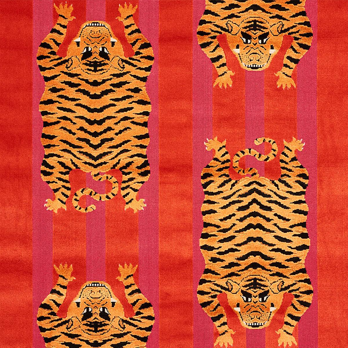 Jokhang Tiger Velvet - Red & Pink Fabrics | Schumacher