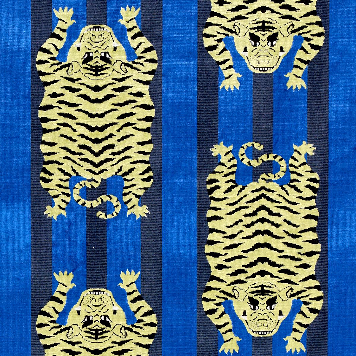 Jokhang Tiger Velvet - Blue Fabrics | Schumacher