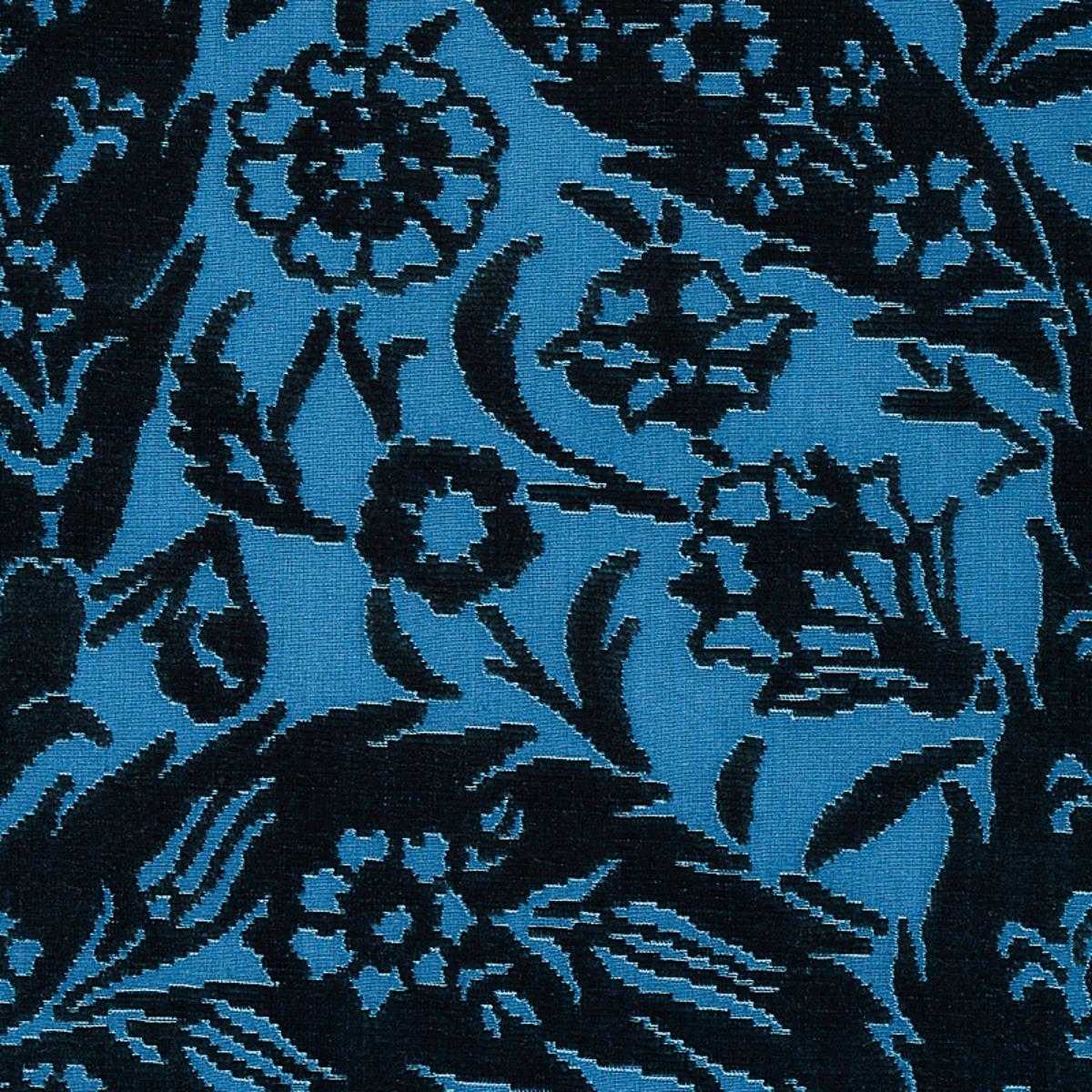 Saz Paisley Silk Velvet - Blue Fabrics | Schumacher
