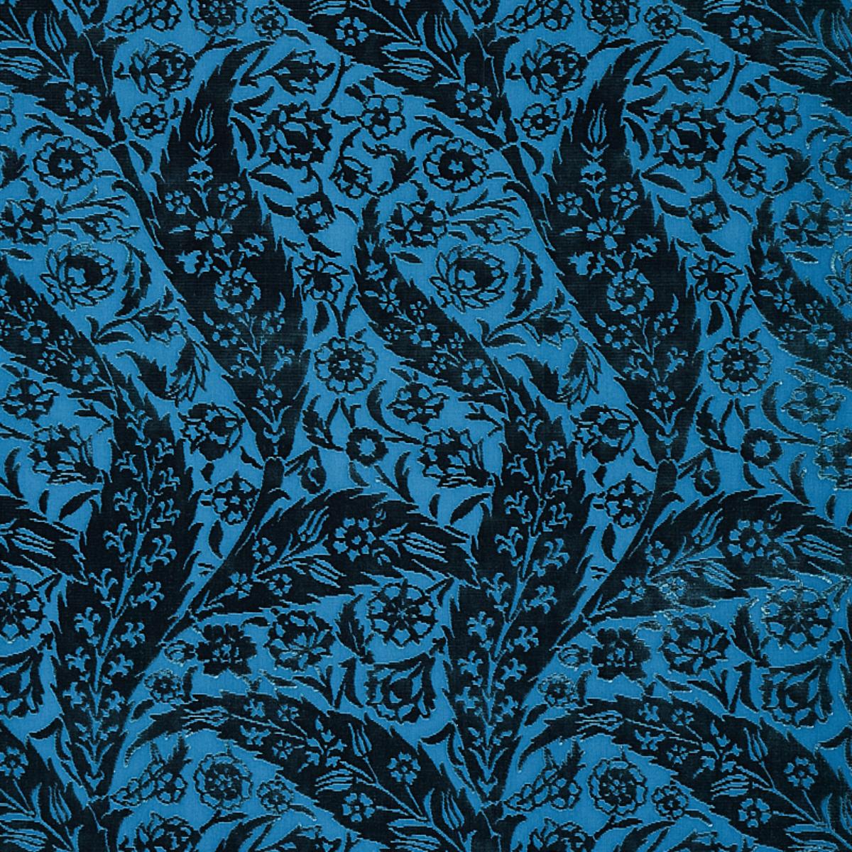 Saz Paisley Silk Velvet - Blue Fabrics | Schumacher