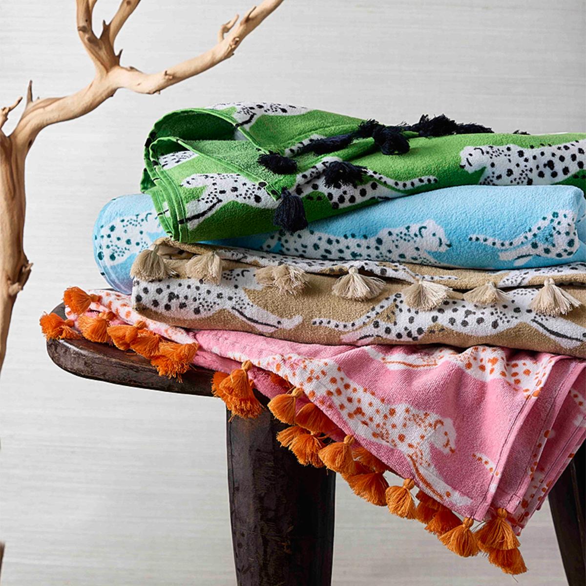 Leaping Leopard Beach Towel - Pink Sugar Bed & Bath | Schumacher