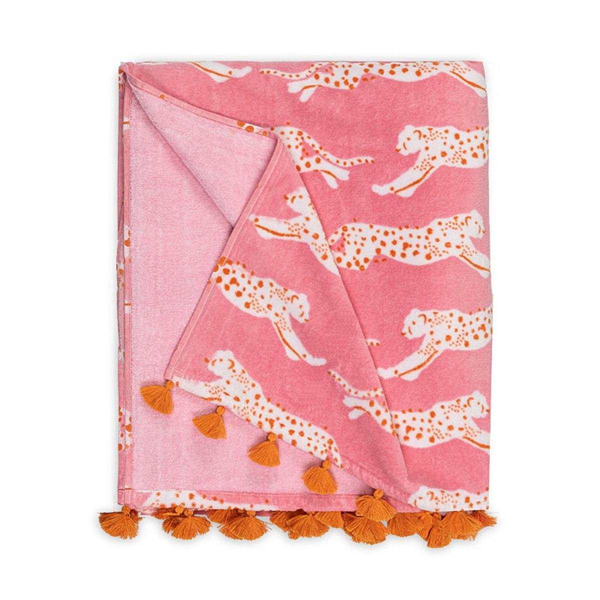 Leaping Leopard Beach Towel - Pink Sugar Bed & Bath | Schumacher