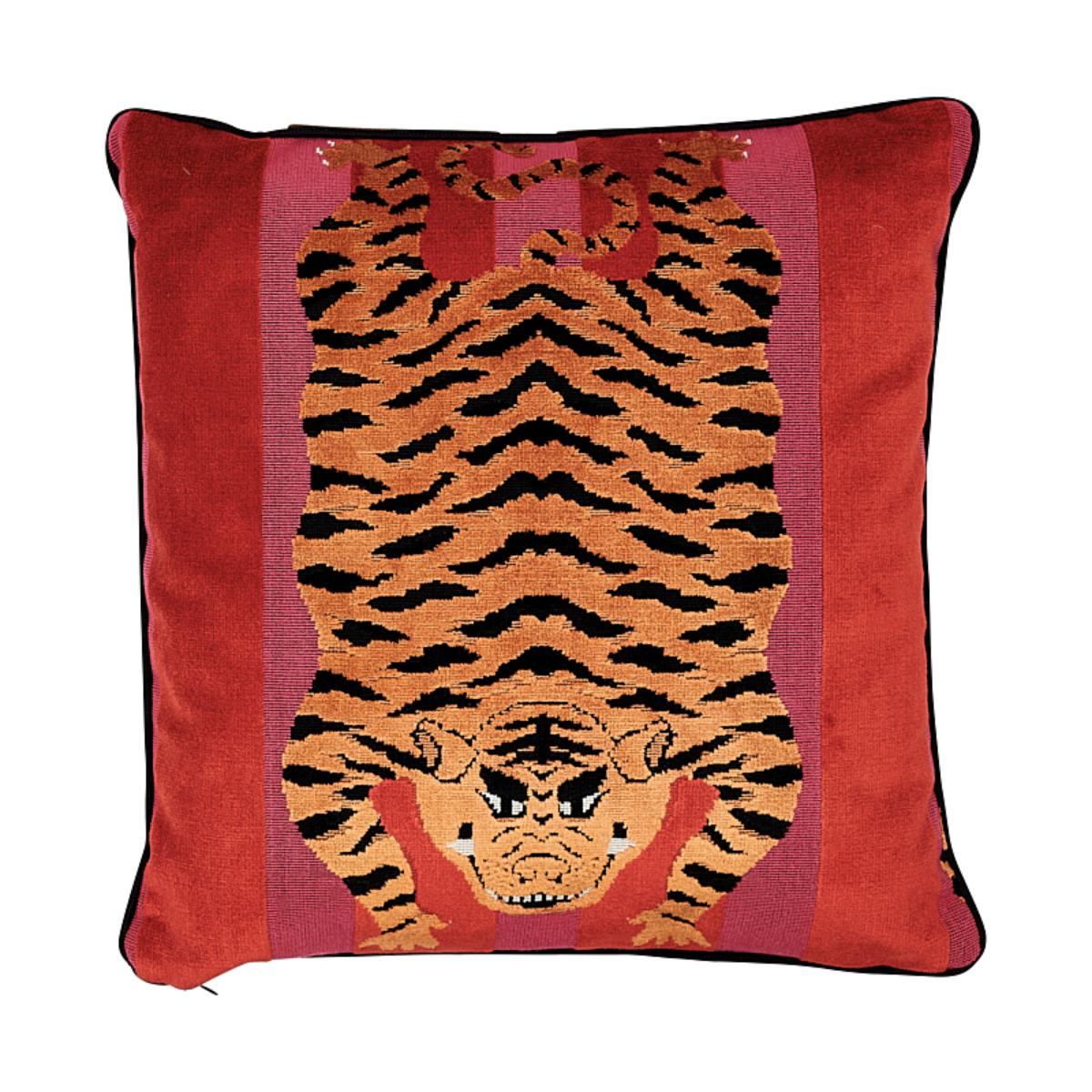 Jokhang Tiger Velvet Pillow - Red & Pink Pillows & Accessories