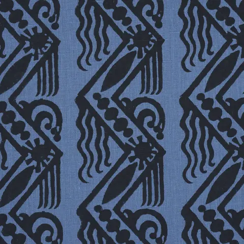 VENETIAN ZIG ZAG BLOCK PRINT_ BLACK ON BLUE