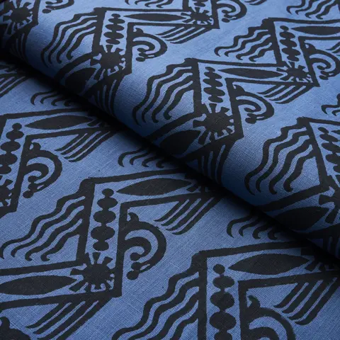VENETIAN ZIG ZAG BLOCK PRINT_ BLACK ON BLUE