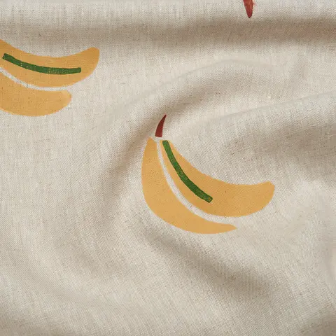 BANANA STAND HAND BLOCK PRINT_ OCHRE AND GREEN ON NATURAL