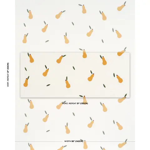 PEARS HAND BLOCK PRINT_ GREEN AND OCHRE ON WHITE