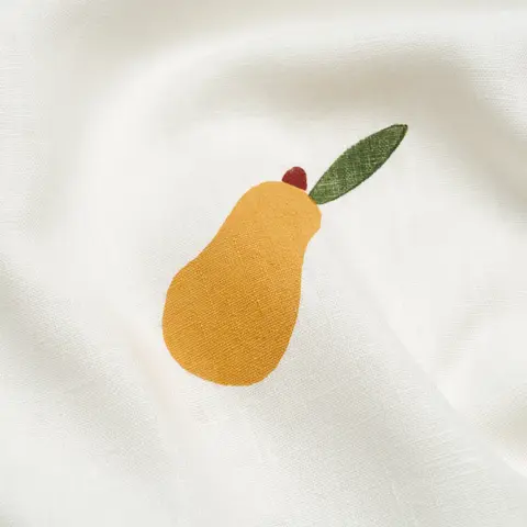 PEARS HAND BLOCK PRINT_ GREEN AND OCHRE ON WHITE