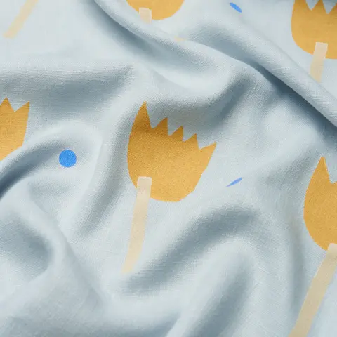TULIP PLAY HAND BLOCK PRINT_ OCHRE ON SKY