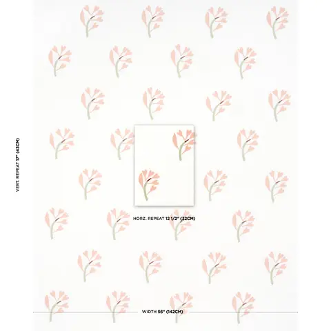 GINKGO HAND BLOCK PRINT_ PINK AND SAGE ON WHITE