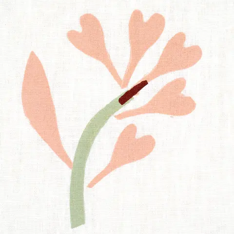 GINKGO HAND BLOCK PRINT_ PINK AND SAGE ON WHITE