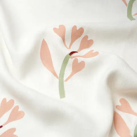 GINKGO HAND BLOCK PRINT_ PINK AND SAGE ON WHITE